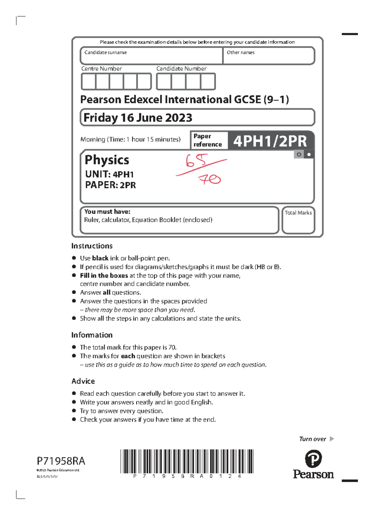 Physics 4PH1 Paper 2PR Exam Details - June 16, 2023 - Studocu