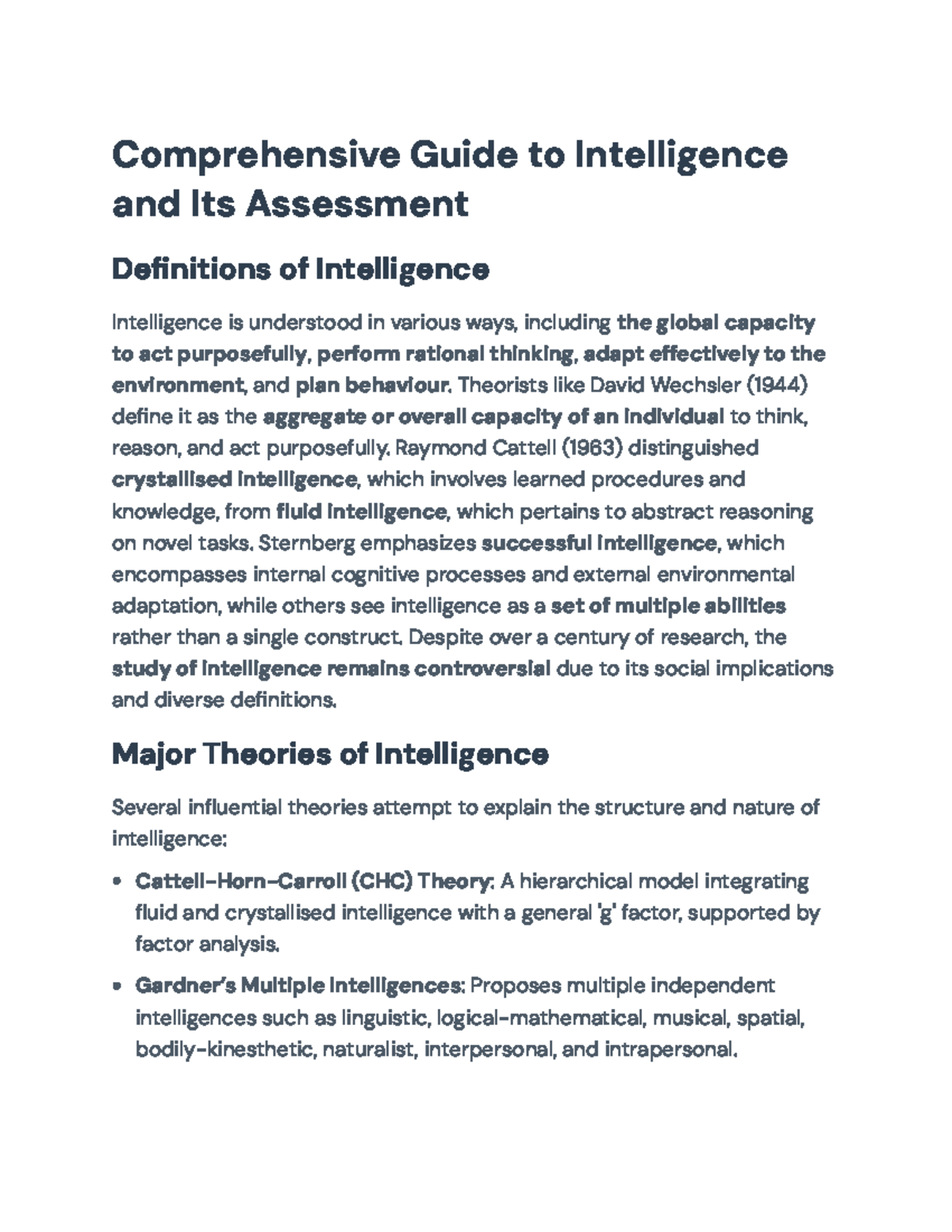 Comprehensive Guide to Theories and Assessments of Intelligence (PSY ...