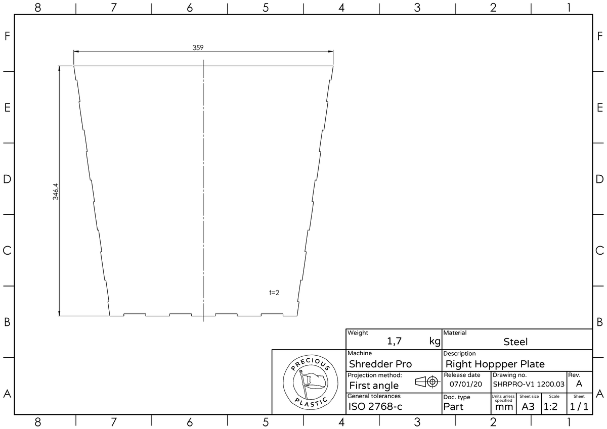 Shrpro-V1 1200.03-A Right plate hopper - C AB Projection method:General ...