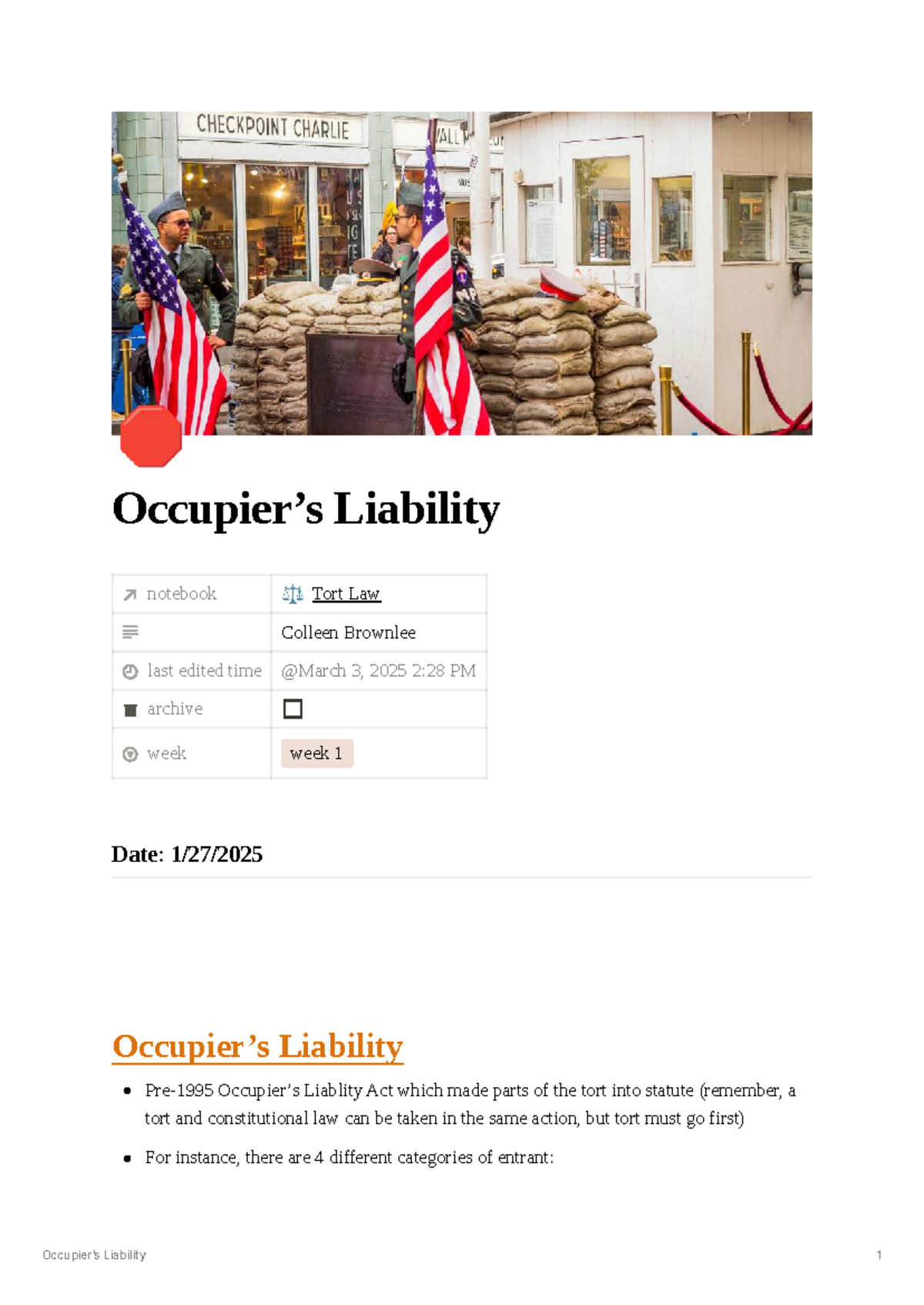 Occupiers Liability Notion Notes - 🛑 Occupier’s Liability notebook ⚖ ...