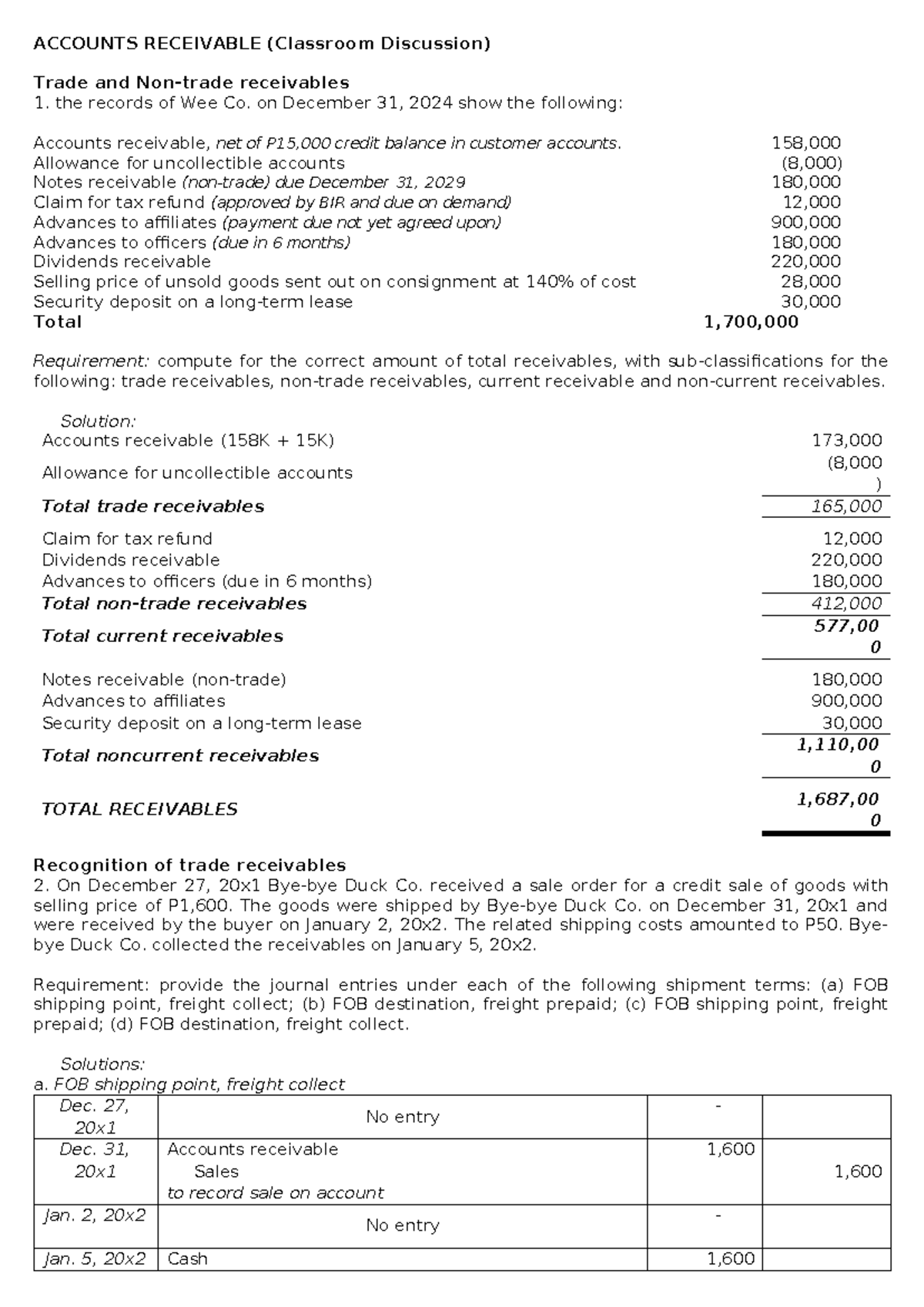 Accounts Receivable Analysis and Solutions (ACC 101) - Studocu