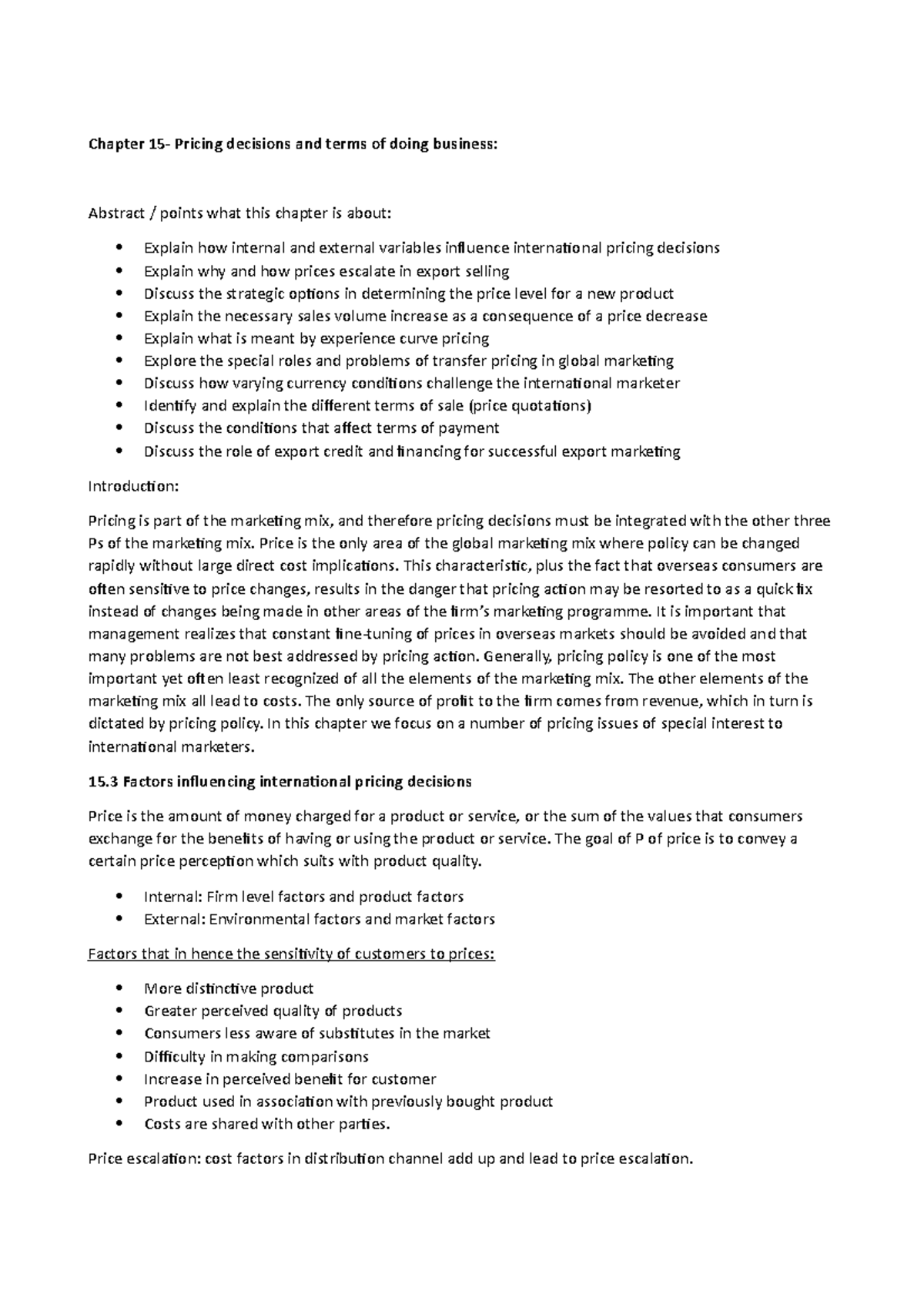 Chapter 15 - Influencing Factors in Global Pricing Strategies - Studocu