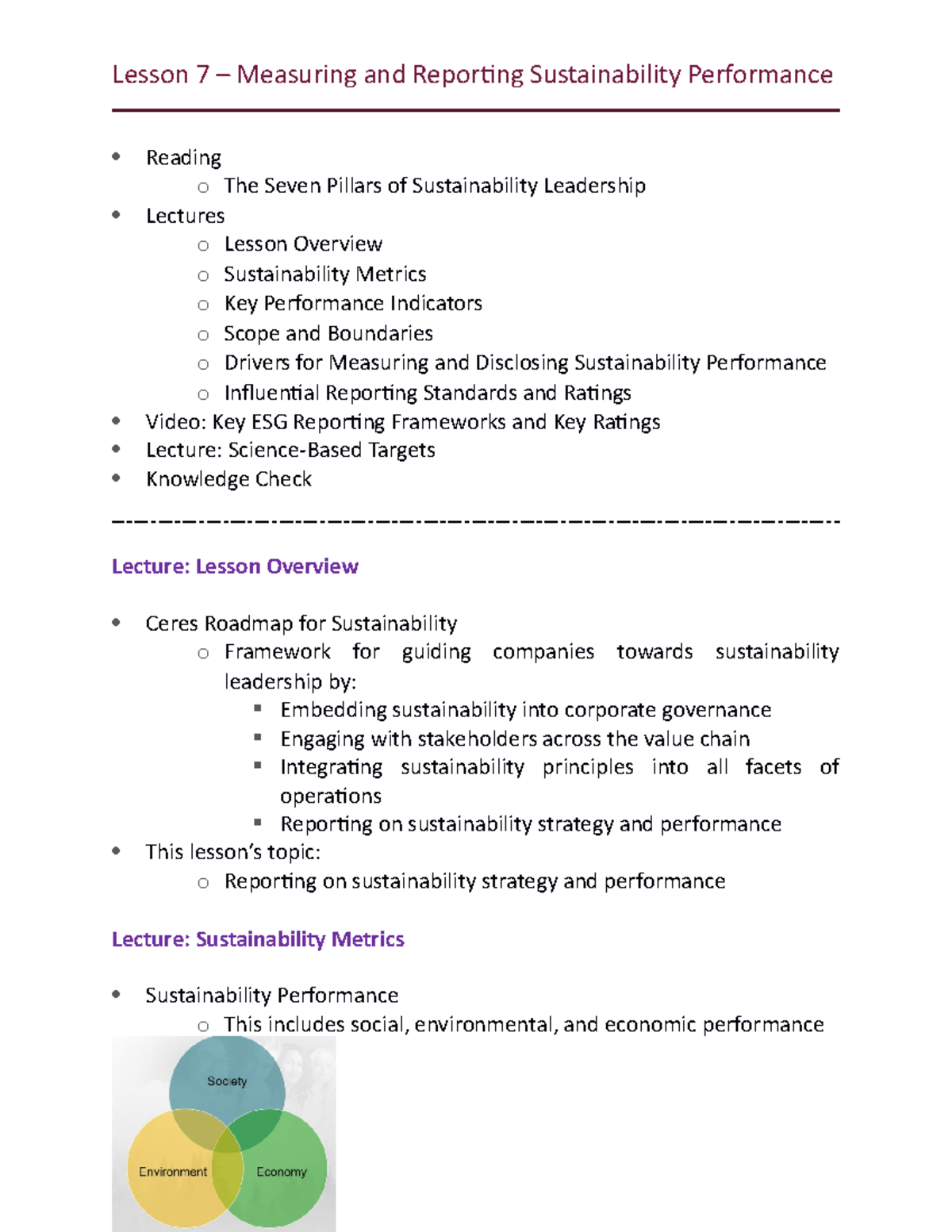 Notes from online lesson 7 - Lesson 7 – Measuring and Reporting ...
