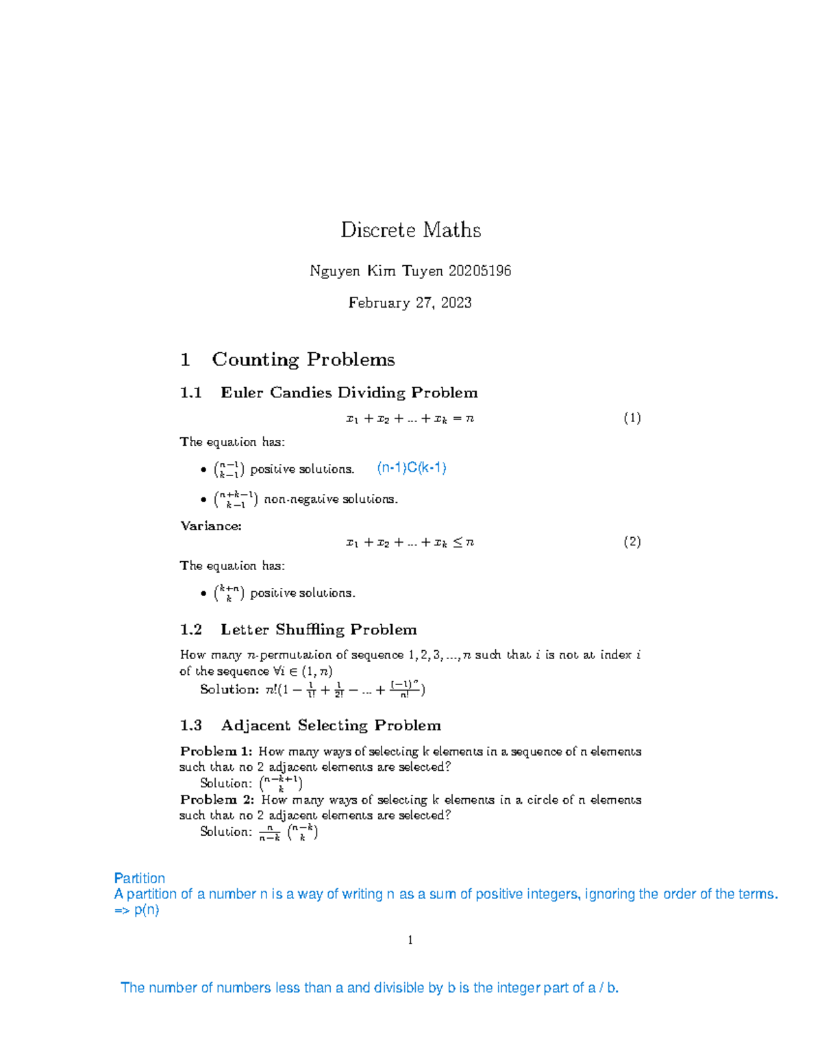 Discrete Maths Formula - Discrete Maths Nguyen Kim Tuyen 20205196 ...
