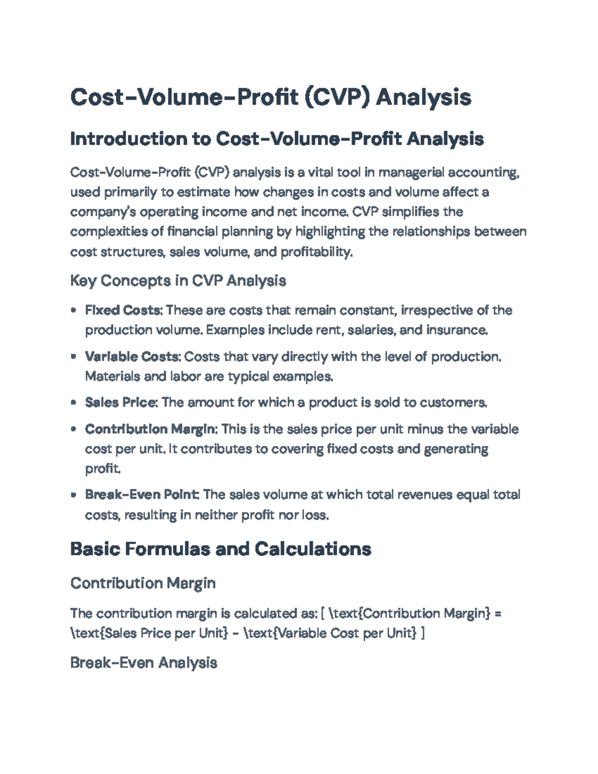 Cost-Volume-Profit (CVP) Analysis: Key Concepts and Applications - Cost ...