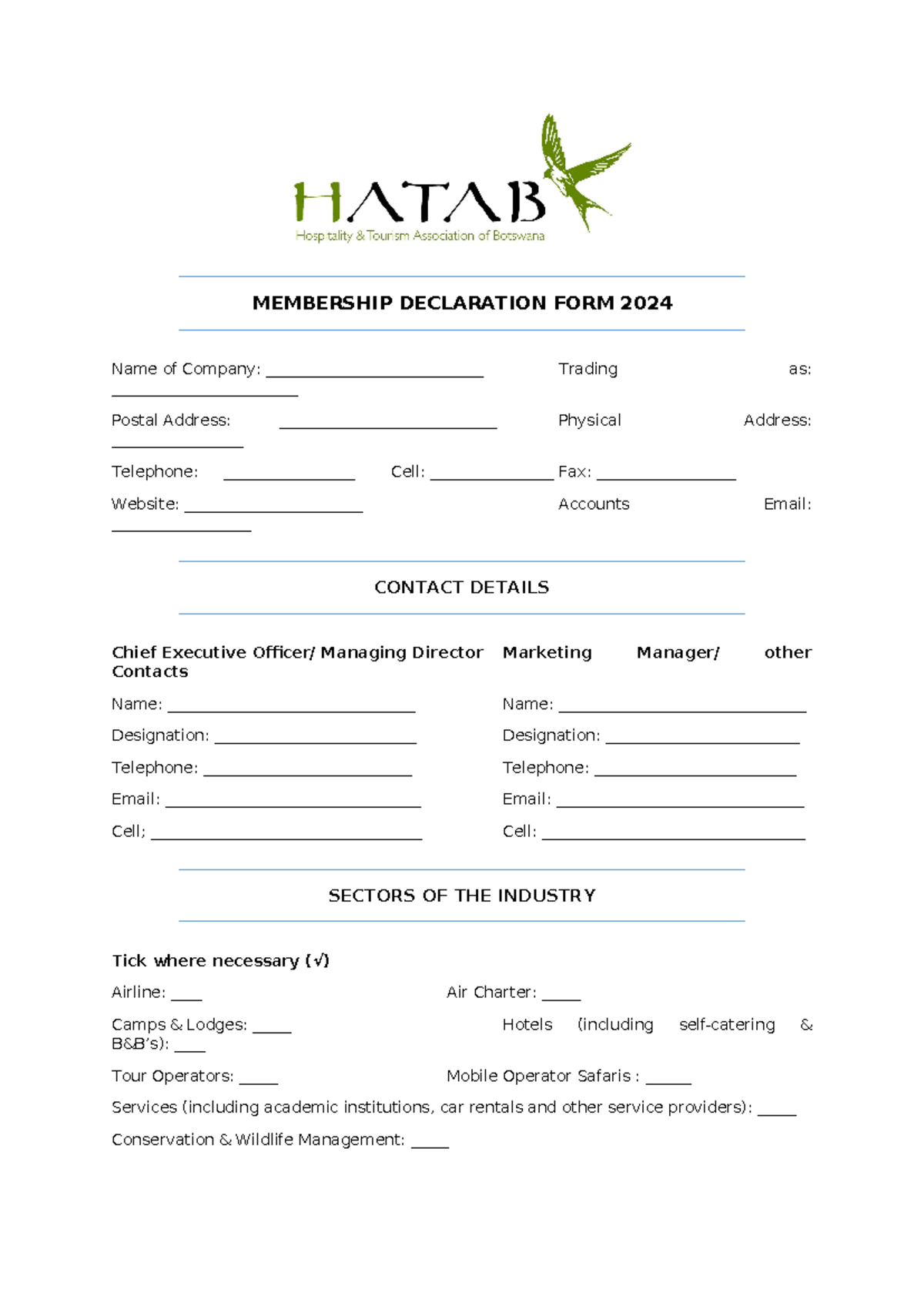 Hatab Membership Declaration Form 2024: Application Template - Studocu