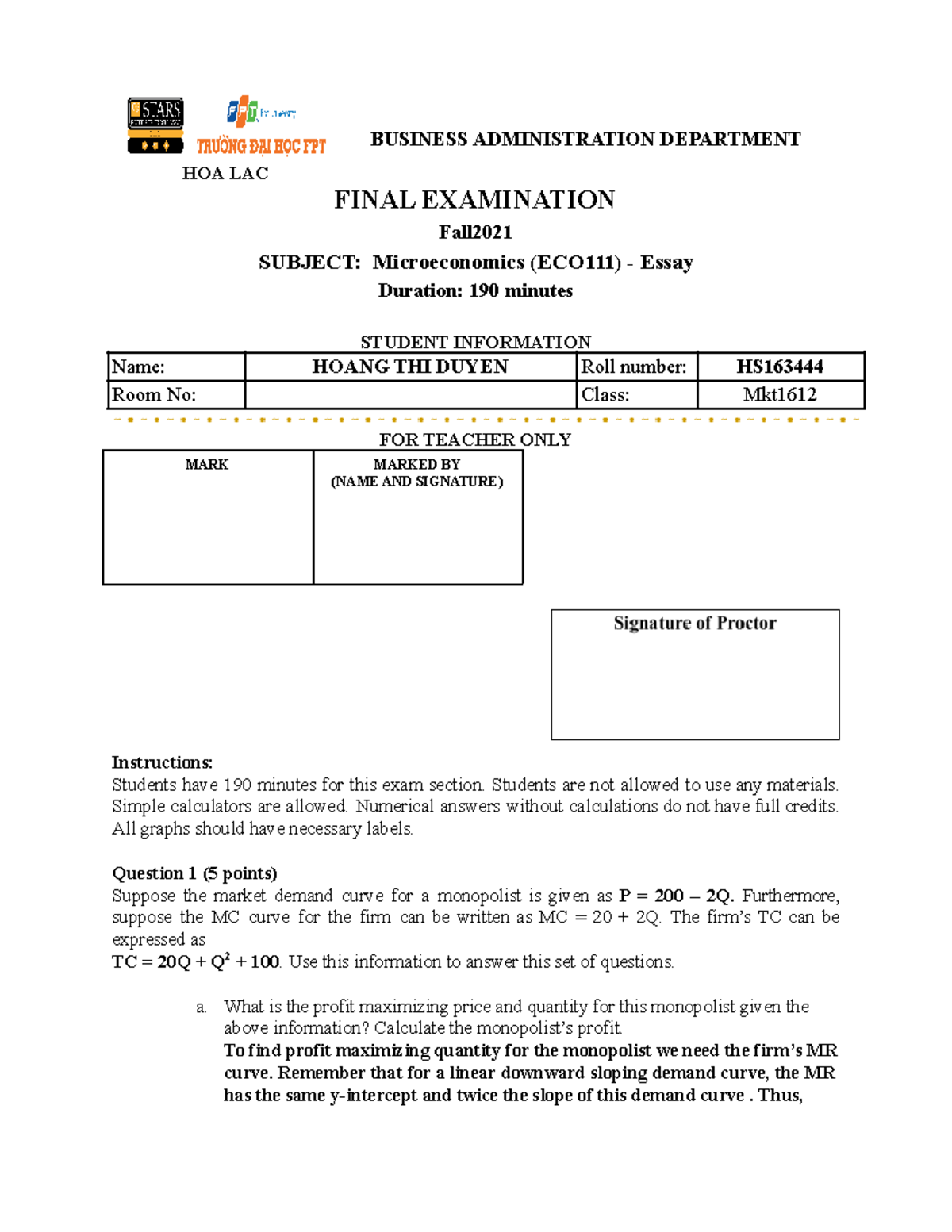 ECO111 Final Exam Fall 2021 - Microeconomics Essay Questions - Studocu