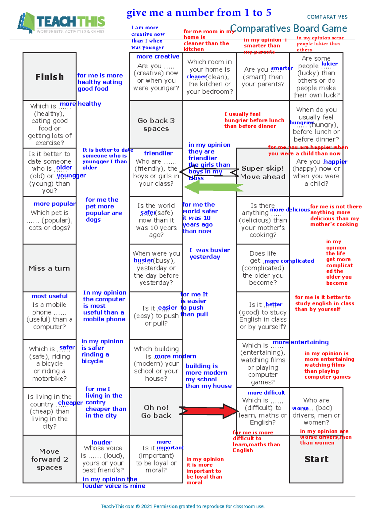 Comparatives Board Game Activities for Language Learning - Studocu