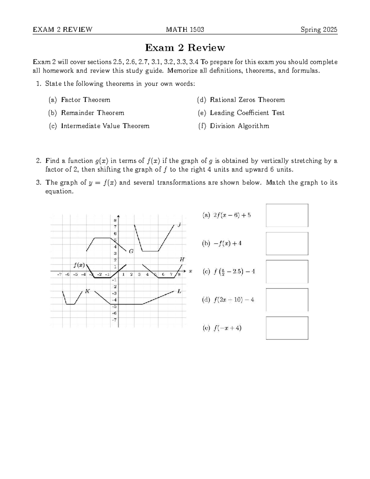 Exam 2 Study Guide - MATH 1503 Spring 2025 - Studocu