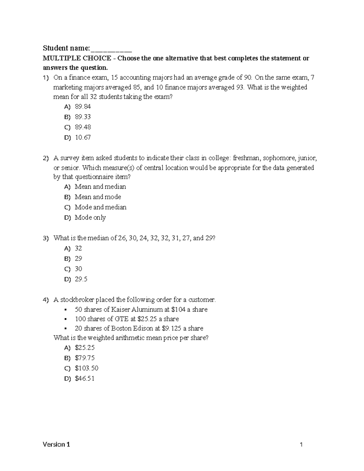 Finance 101 - Midterm Practice Questions - Studocu