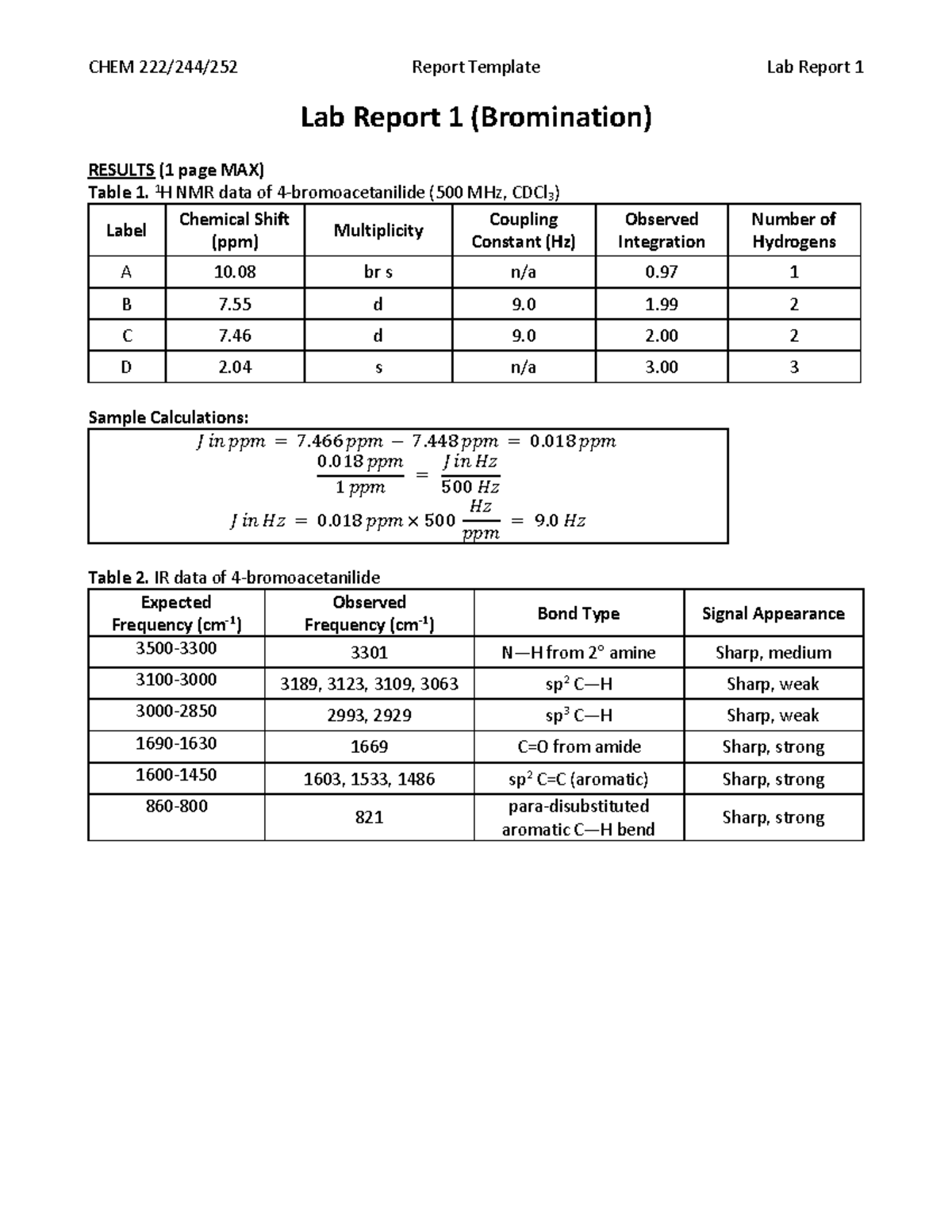CHEM 222 Lab Report 1: Bromination Results and Discussion - Studocu
