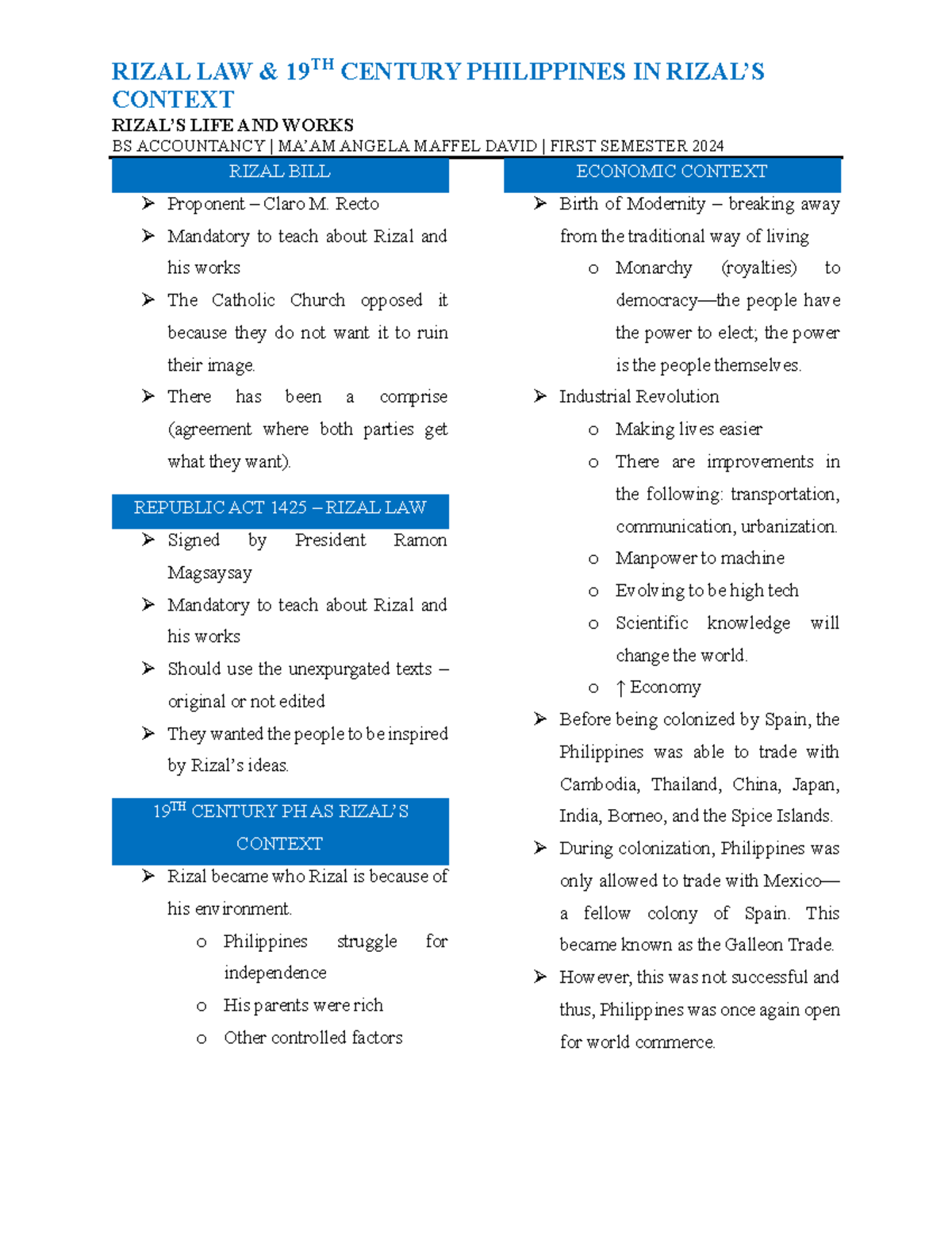 Rizal Law & 19th Century Philippines: Context & Analysis - BS Acc - Document Preview