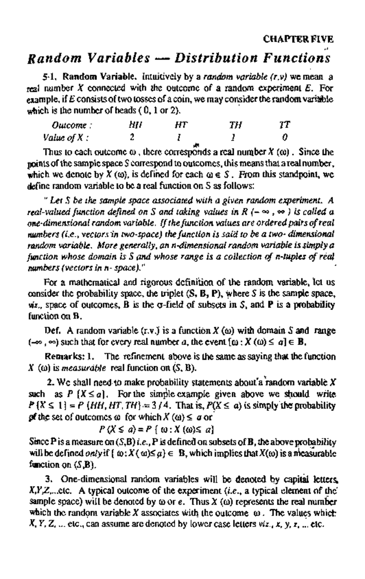 CHAPTER FIVE: Random Variables & Distribution Functions (B.Sc. Stats ...