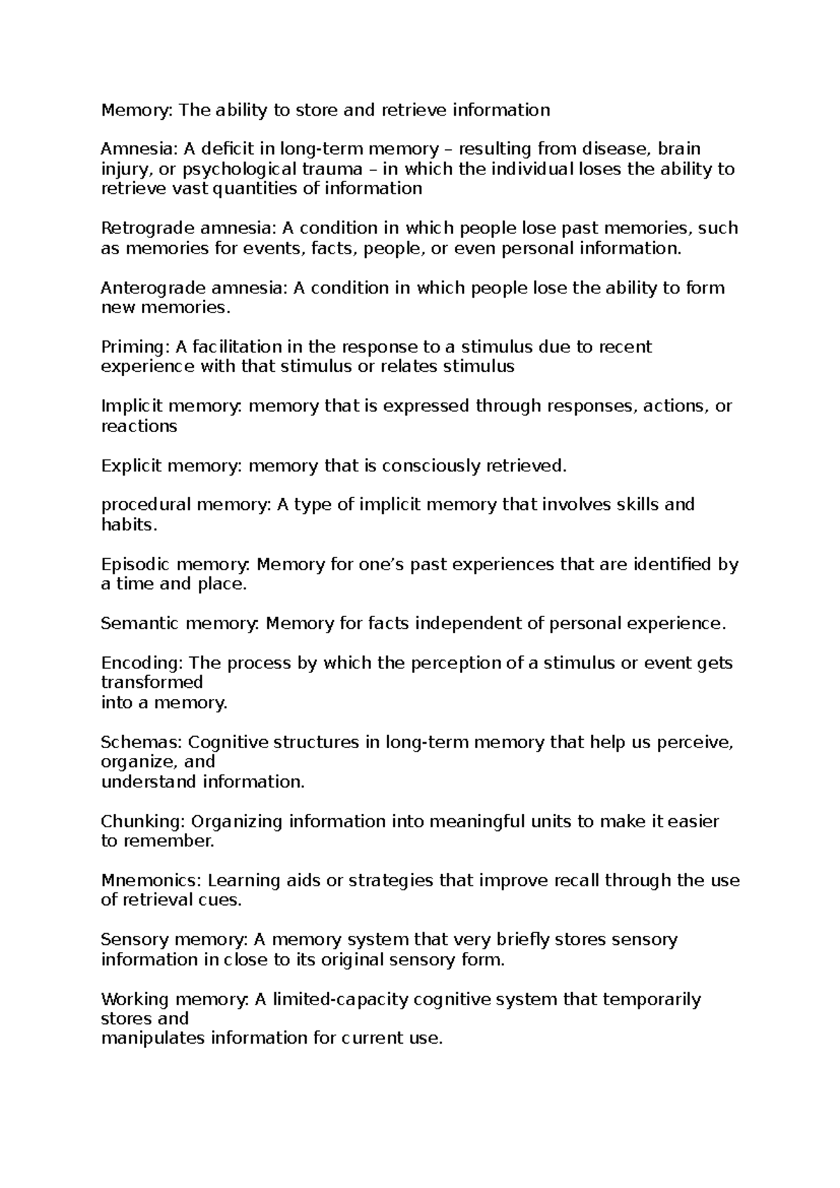 Memory Concepts: Key Terms and Definitions for Topic 6 - Studeersnel