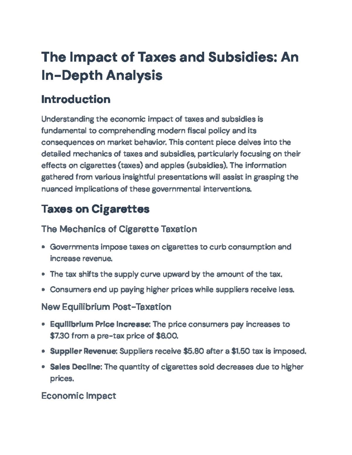 ECN 201: Economic Effects of Taxes and Subsidies on Cigarettes & Apples ...