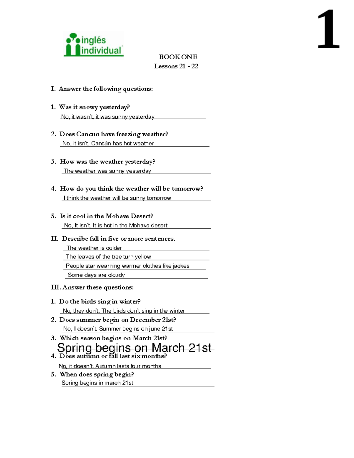 B1 LESSONS 21-22 Worksheet: Weather & Seasons Analysis - Studocu