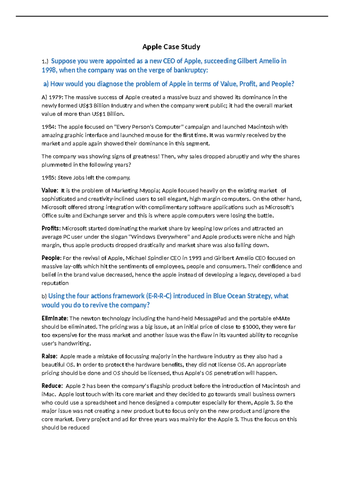 Apple Case Study - 20 Essential Practice Questions for Analysis - Studocu