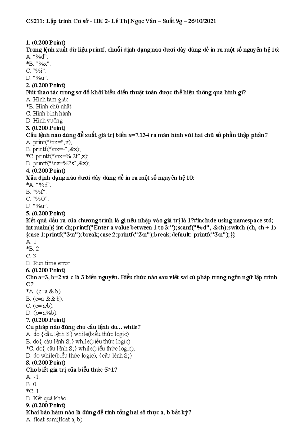 Final Exam CS211D 2021S - C Programming Questions & Answers - Studocu