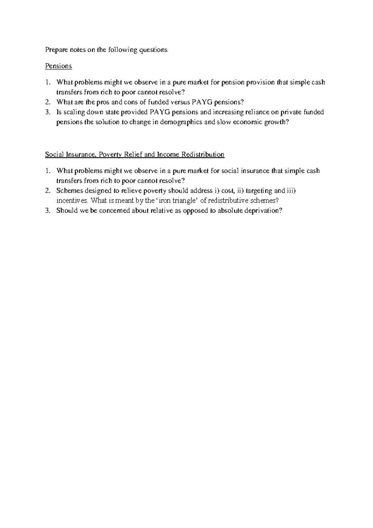 Week 6 Seminar Questions on Pensions & Social Insurance Issues - Studocu