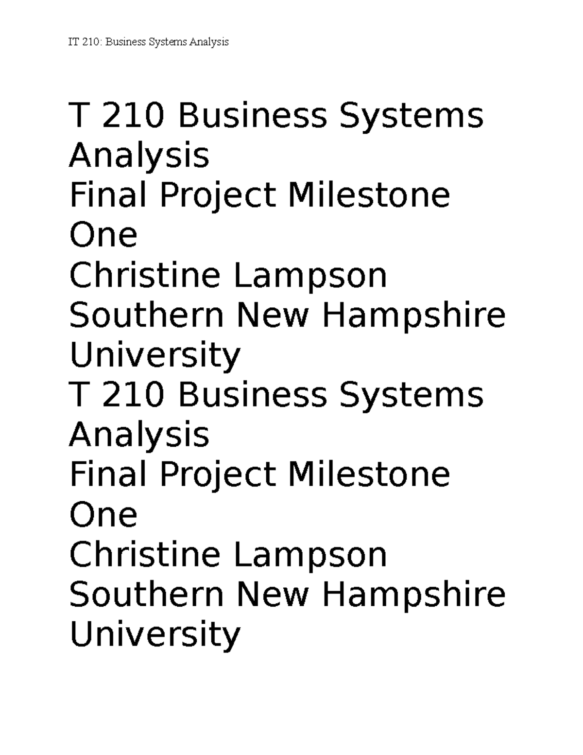 IT 210 Final Project Milestone Two: Business Systems Analysis - Studocu