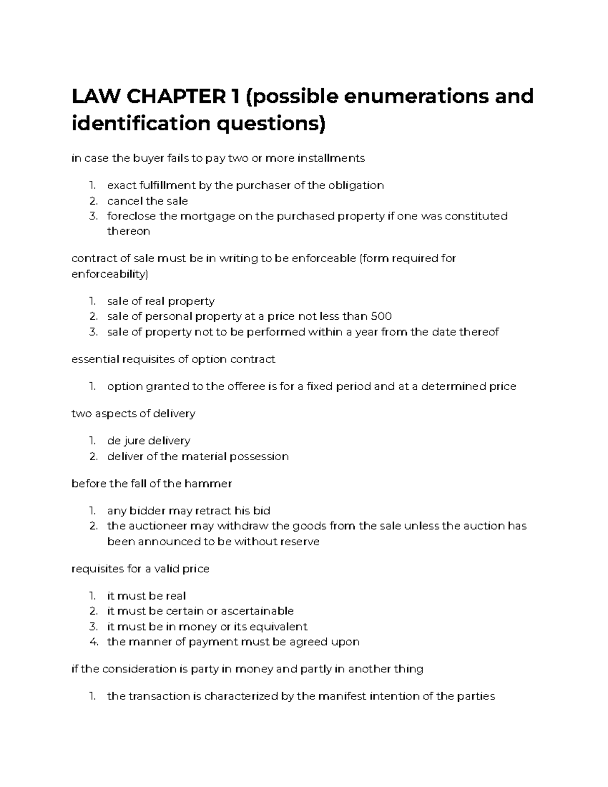 RFBT CHAPTER 1: Summary of Key Concepts in Sales Law - Studocu