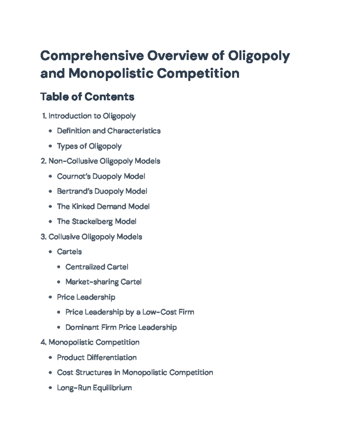 Understanding Oligopoly and Monopolistic Competition Models ...