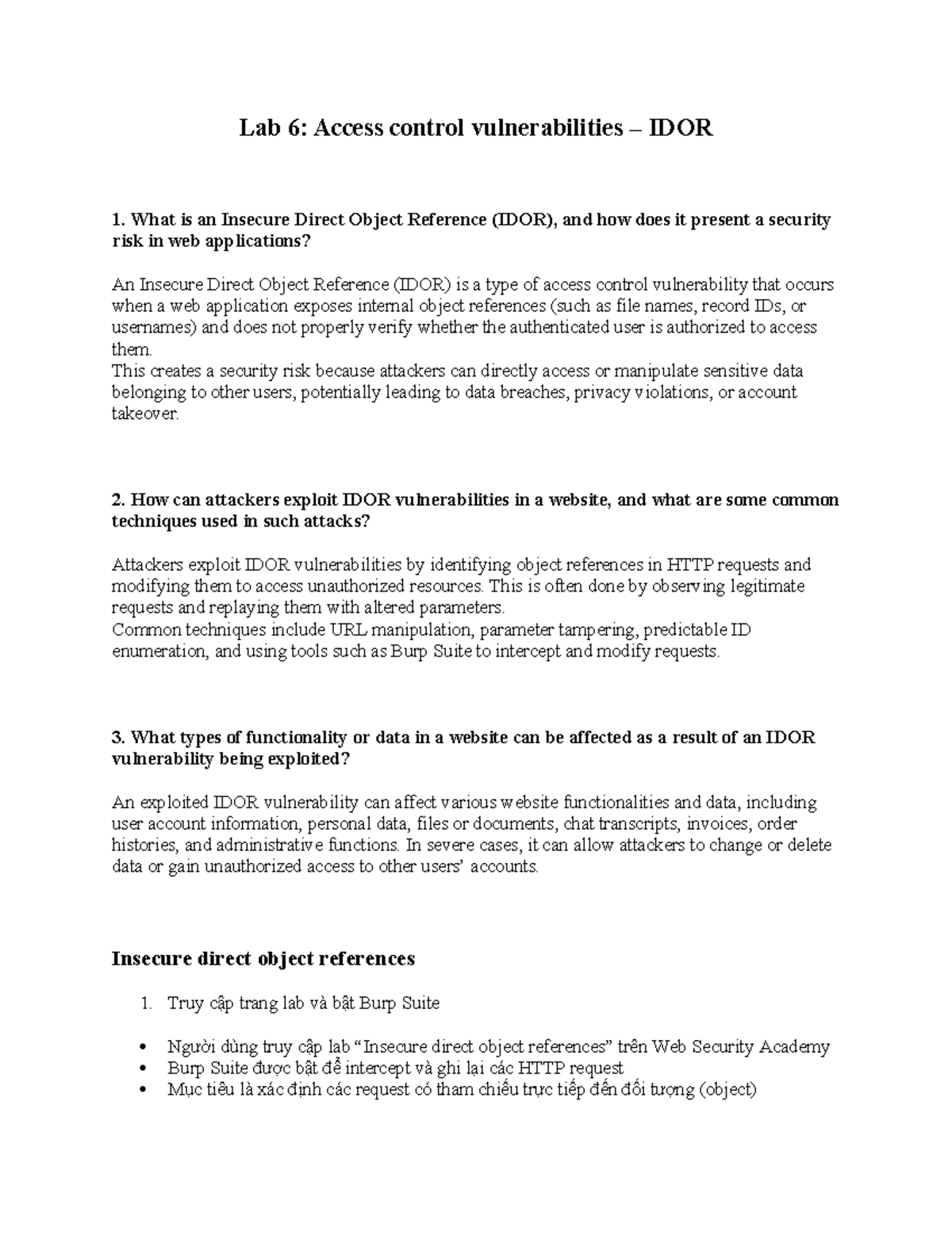 Lab 6: Exploring IDOR Vulnerabilities in Web Security - Studocu
