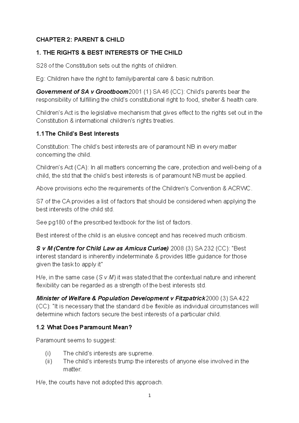 PART 2 CH 2: Exploring Parent & Child Rights and Interests - Studocu