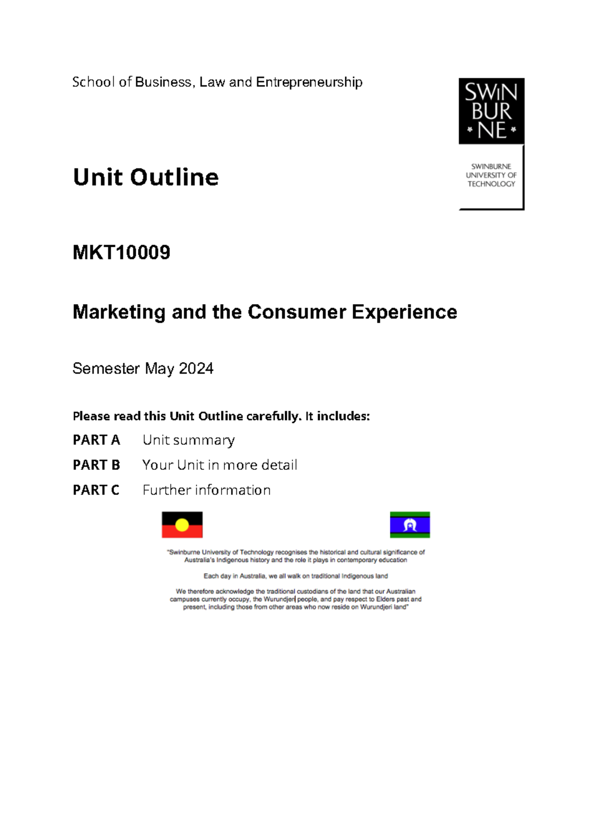 MKT10009 Unit Outline May2024 HCM RV1 - School of Business, Law and ...