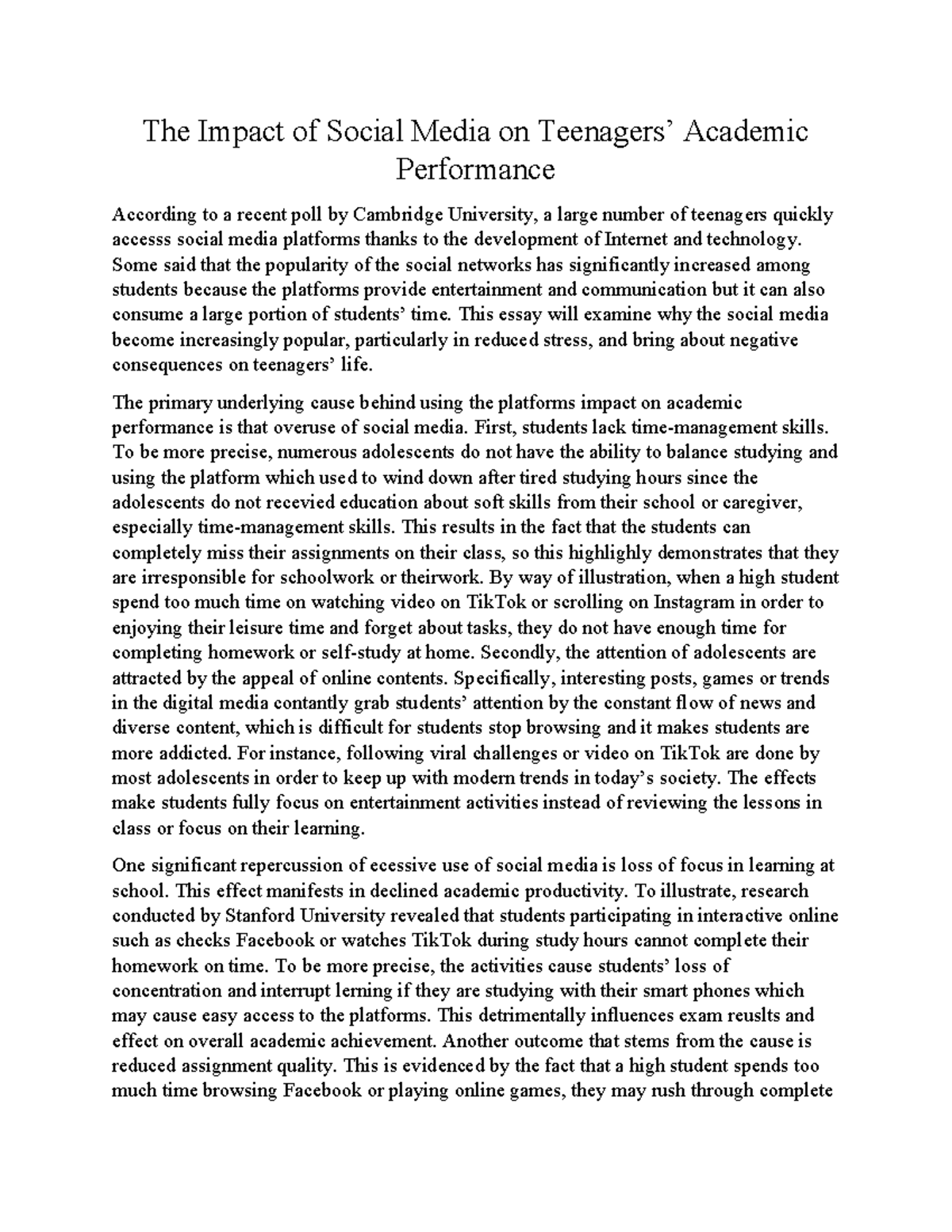 The Impact of Social Media on Academic Performance: A Study - Studocu