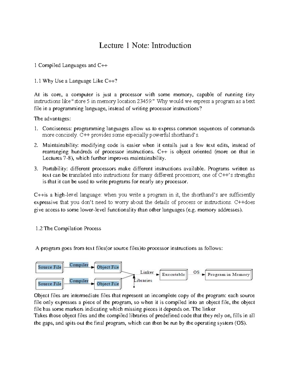 C++ Lecture 1 Notes: Introduction to Compiled Languages and Basics ...