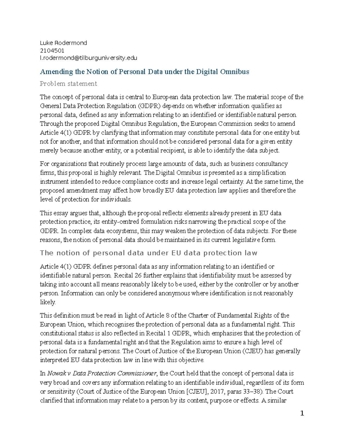 DSSPS Assignment: Amending Personal Data Notion in Digital Omnibus ...