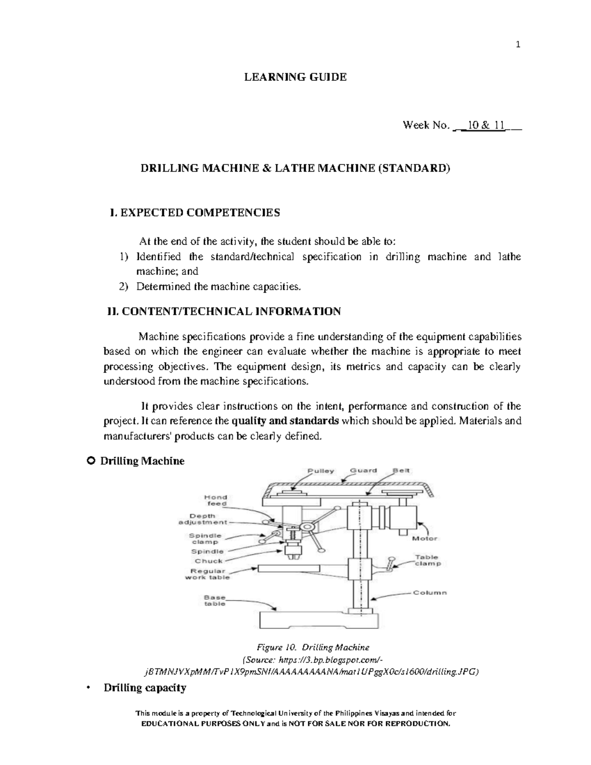 Machine Tools Operation Learning Guide Wk 10 & 11 - Drilling & Lathe ...