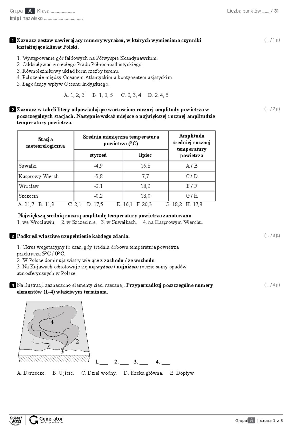 Test związany z Środowiskiem Przyrodniczym Polski - cz. 1 (Grupa A i B