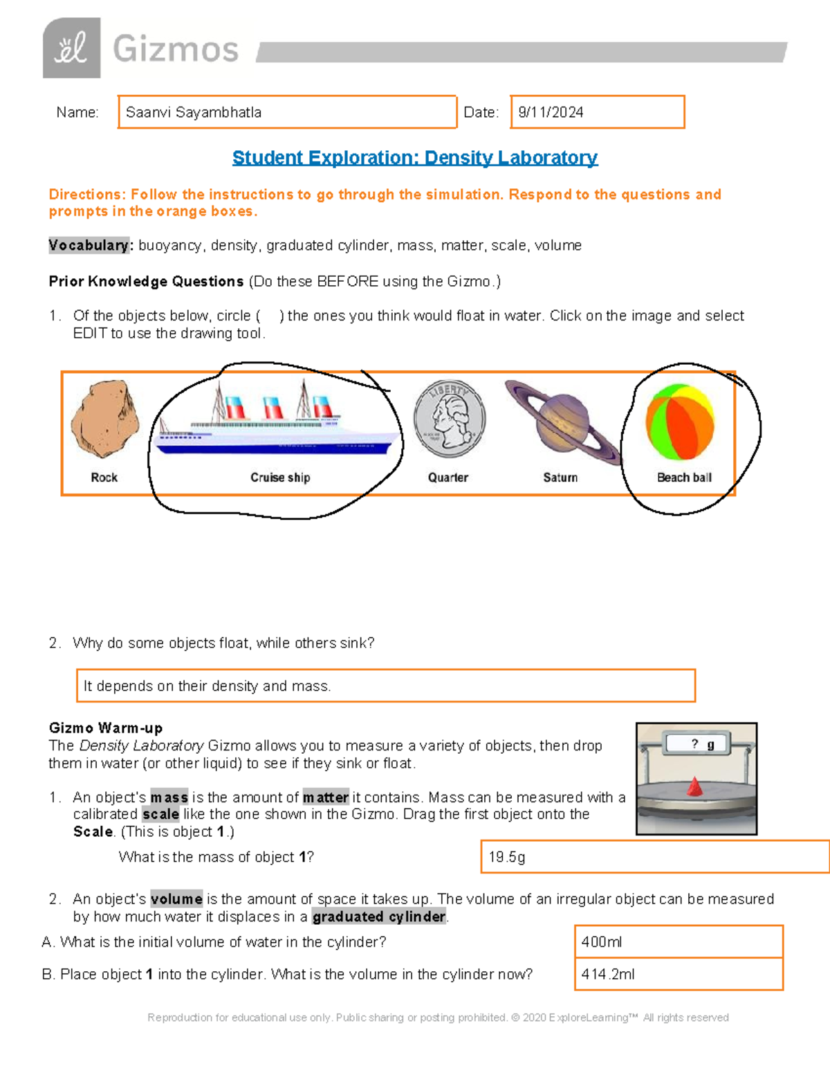 Density Lab Exploration SE Brady-1: Analysis of Buoyancy and Mass - Studocu