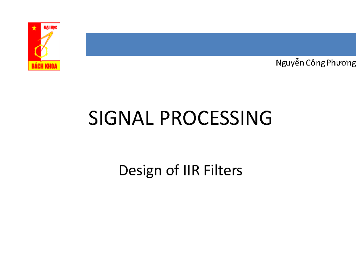 10-IIR2017 Lecture Notes on IIR Filter Design by Nguyễn Công Phương ...