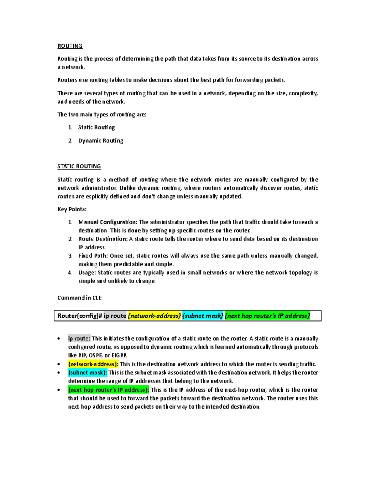 Static Routing Notes (Course Code: JTB) - Studocu