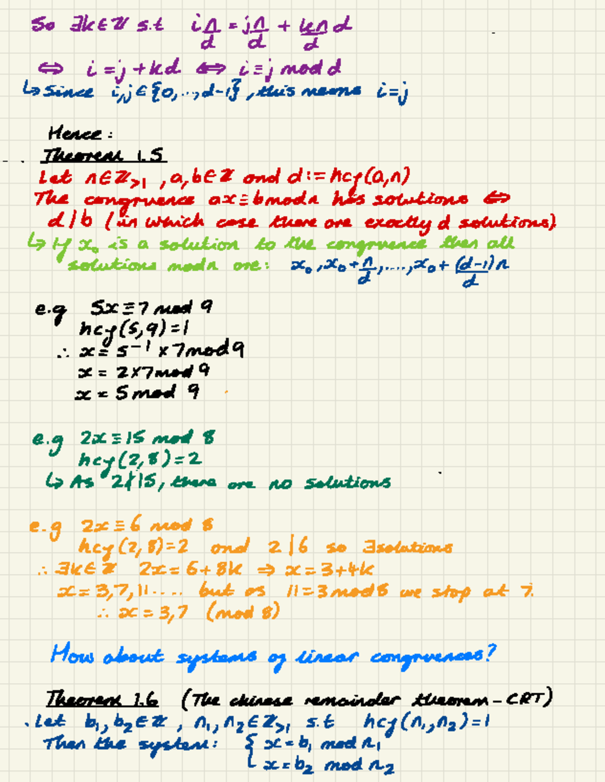 Number Theory - Notes - So Thel/st + d = i = j + hd = i = j modd since ...