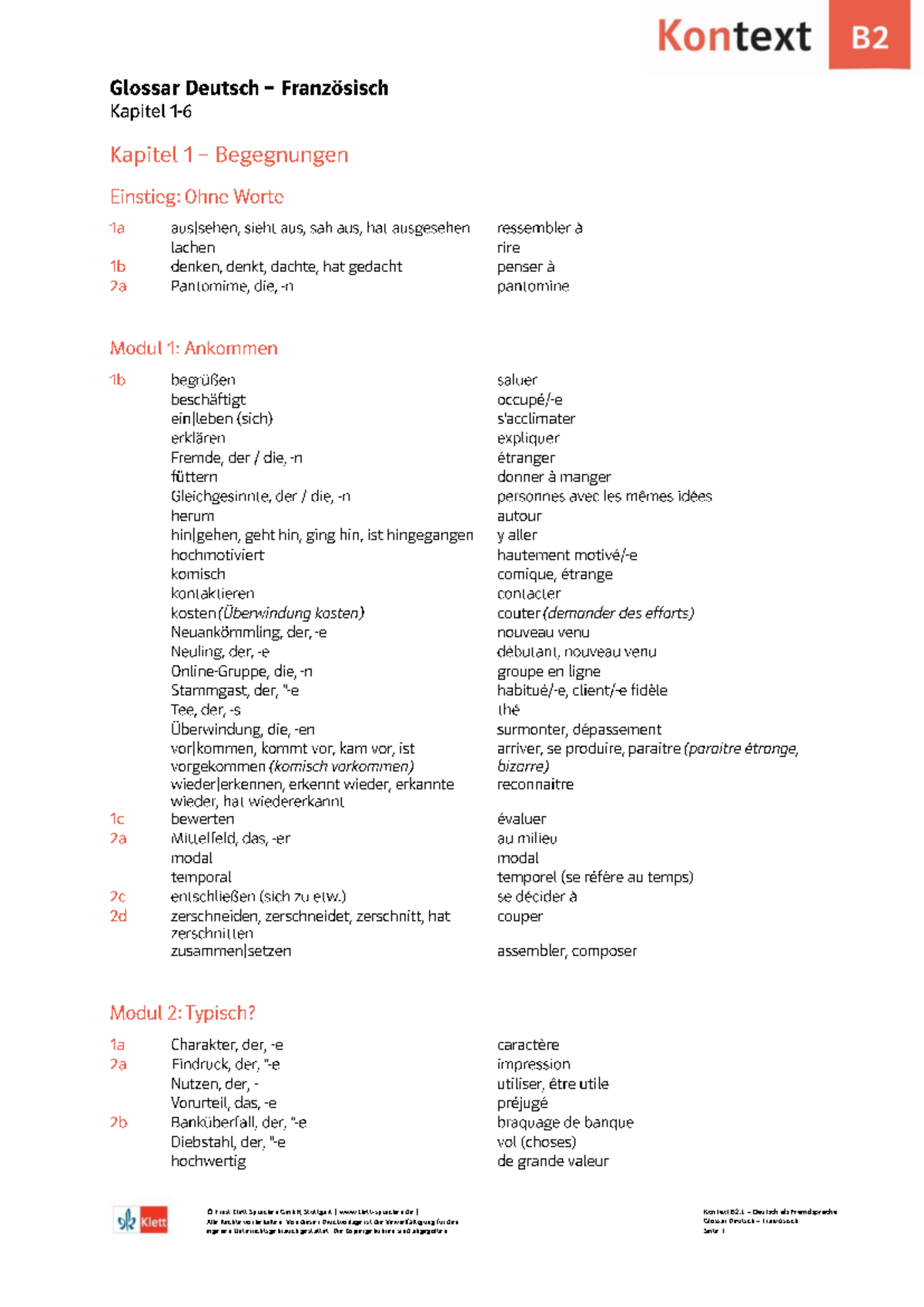Kontext-B2.1 Glossar: Deutsch-Französisch Übersicht für Lernende - Document Preview