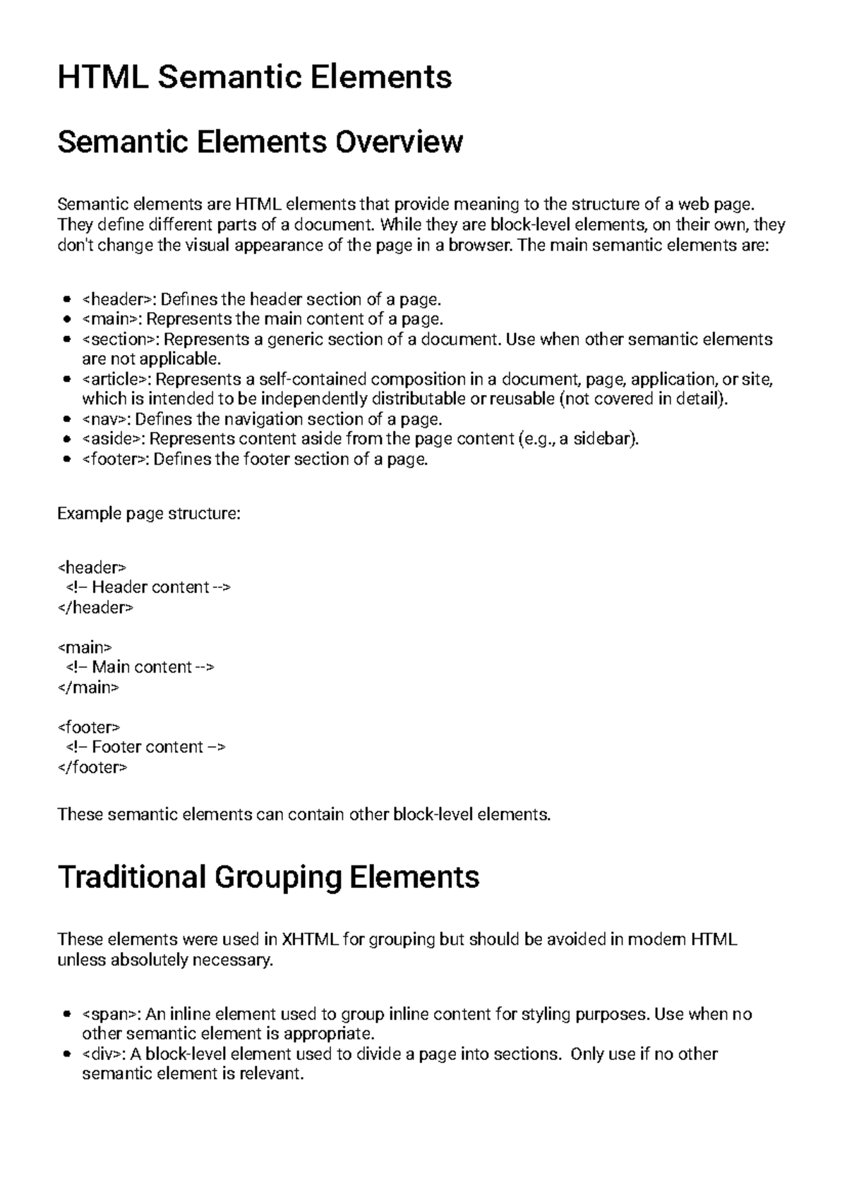 Understanding HTML Semantic Elements: Lecture 5 Study Guide - Studocu