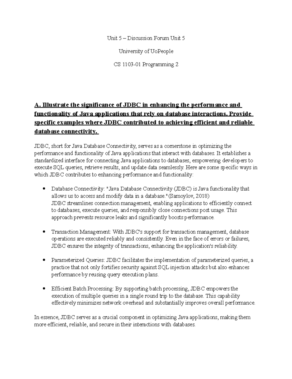 CS 1103 - discussion forum unit 5 - Unit 5 – Discussion Forum Unit 5 ...