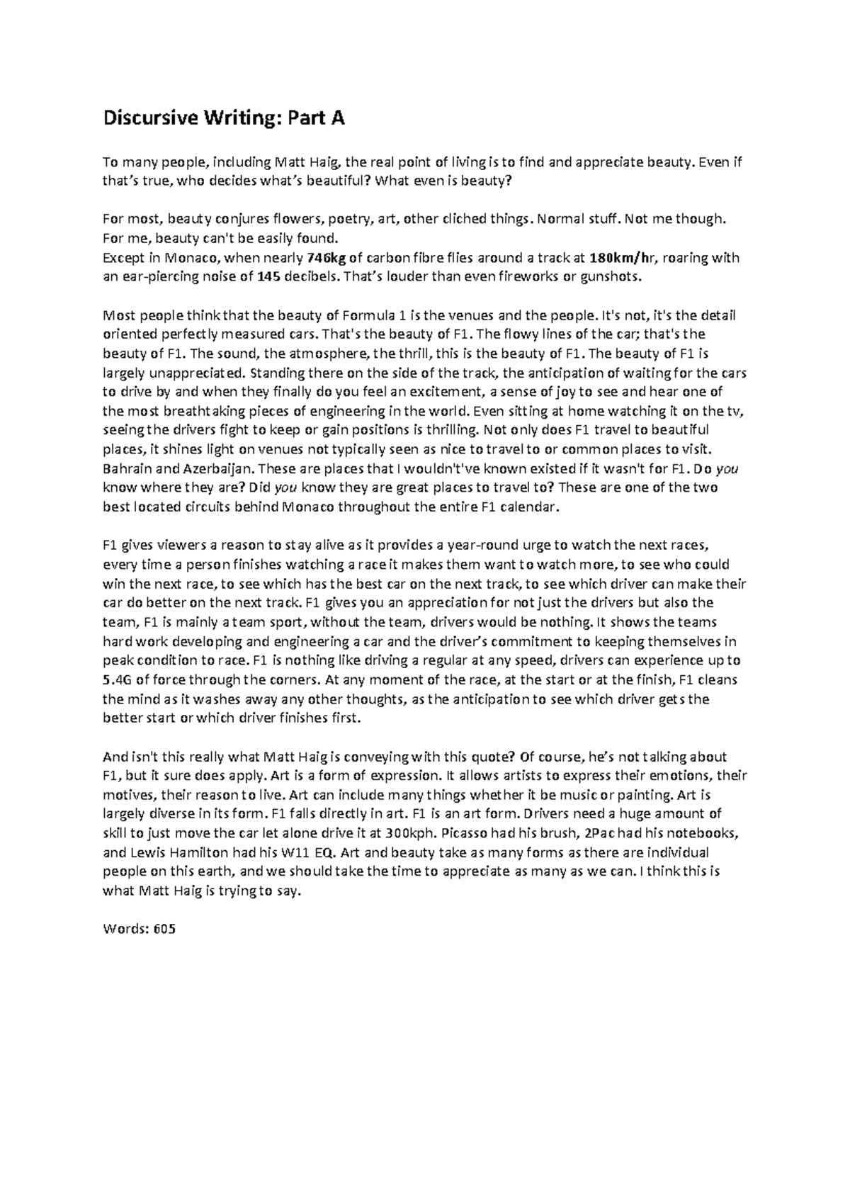 F1 Discursive Essay: Exploring the Beauty of Formula 1 - Studocu