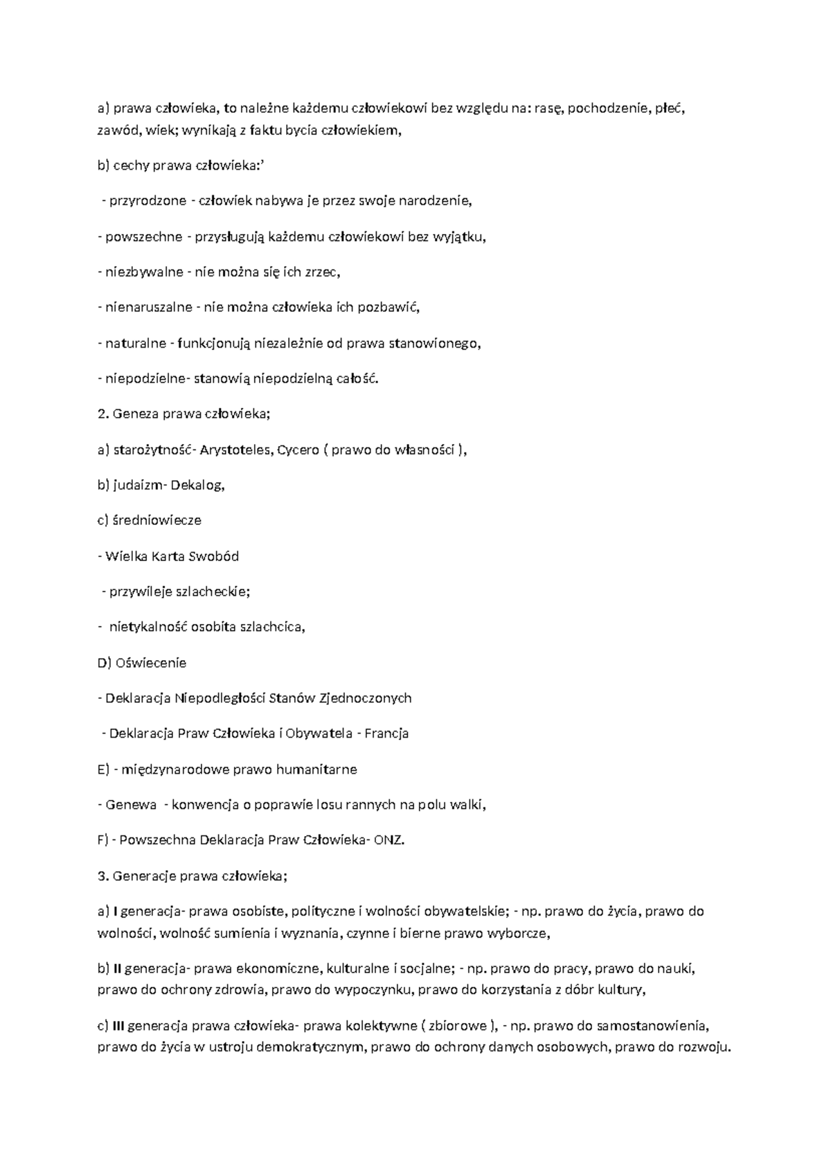 WOS 101: Prawa Człowieka - Geneza i Generacje Prawa - Studocu