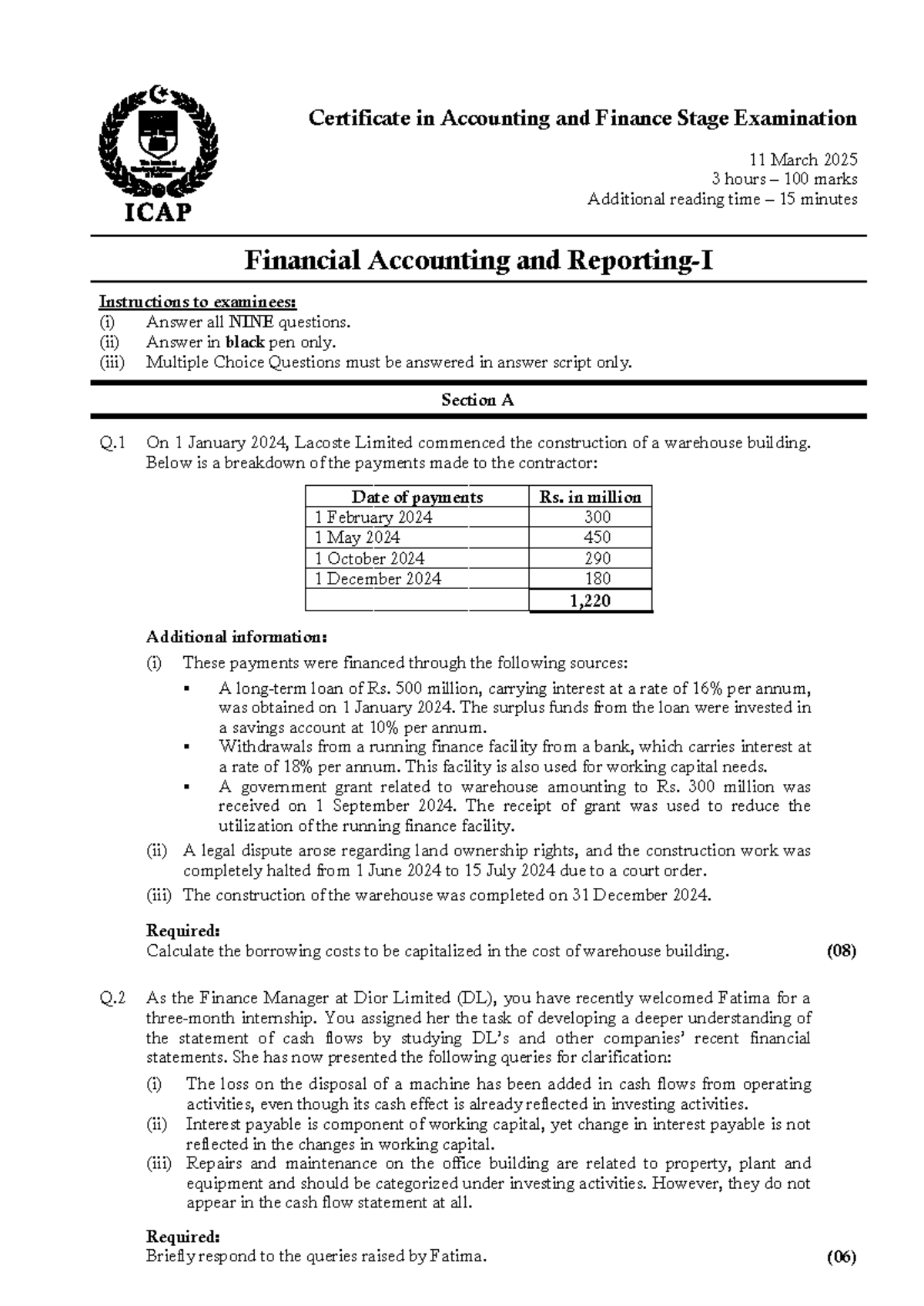 CAF 1 FAR1 Spring 2025 - Financial Accounting Exam Guide - Studocu