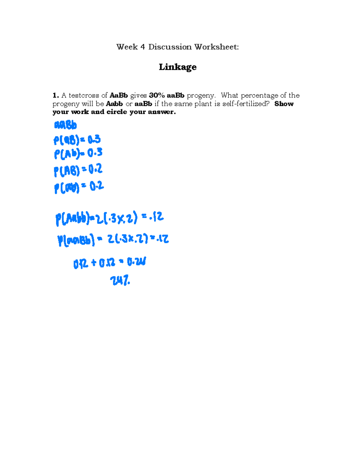 LS107 Week 4 Discussion Worksheet: Linkage Analysis and Genetics - Studocu