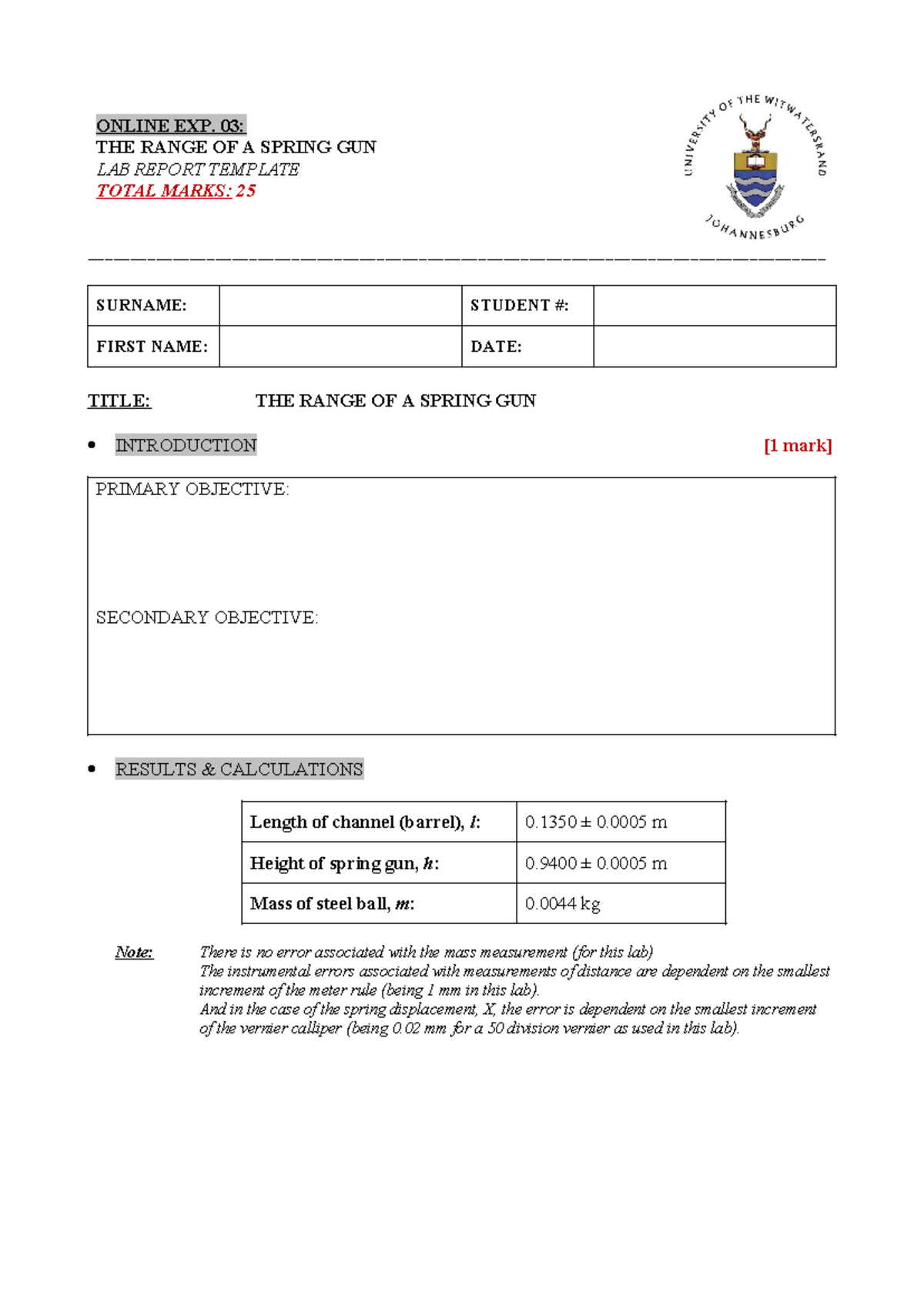 Online Exp03 - Spring Gun - Lab Report Template-3 - ONLINE EXP. 03: THE ...