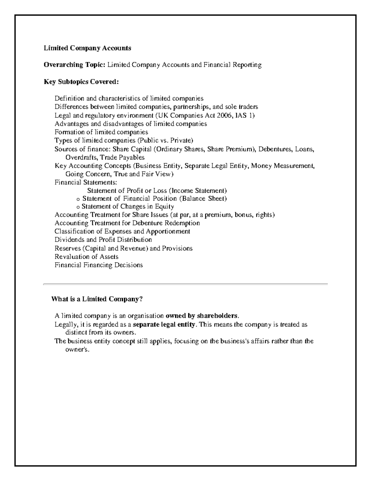 Chapter 21 & 22: Limited Company Accounts Overview and Key Concepts ...