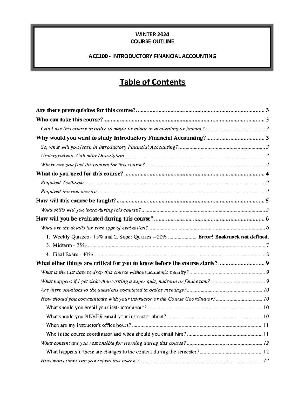 ACC100 - Introductory Financial Accounting Course Outline - Winter 2025 ...