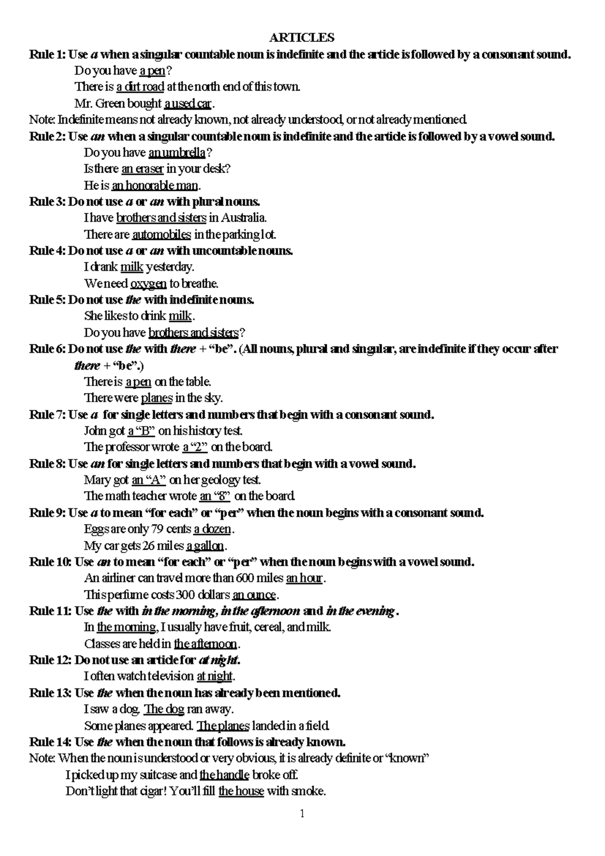 Articles (Rules) - Understanding A, An, and The Usage in English - Studocu
