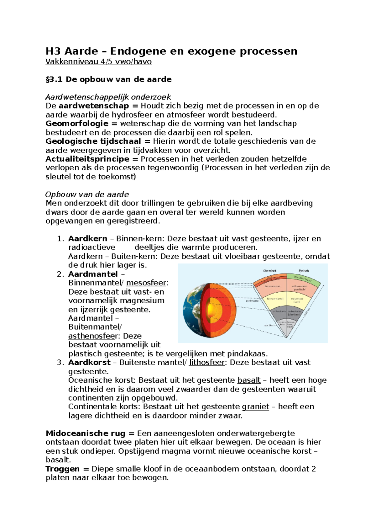 Aardrijkskunde Samenvatting H3: Endogene en Exogene Processen VWO 5 ...